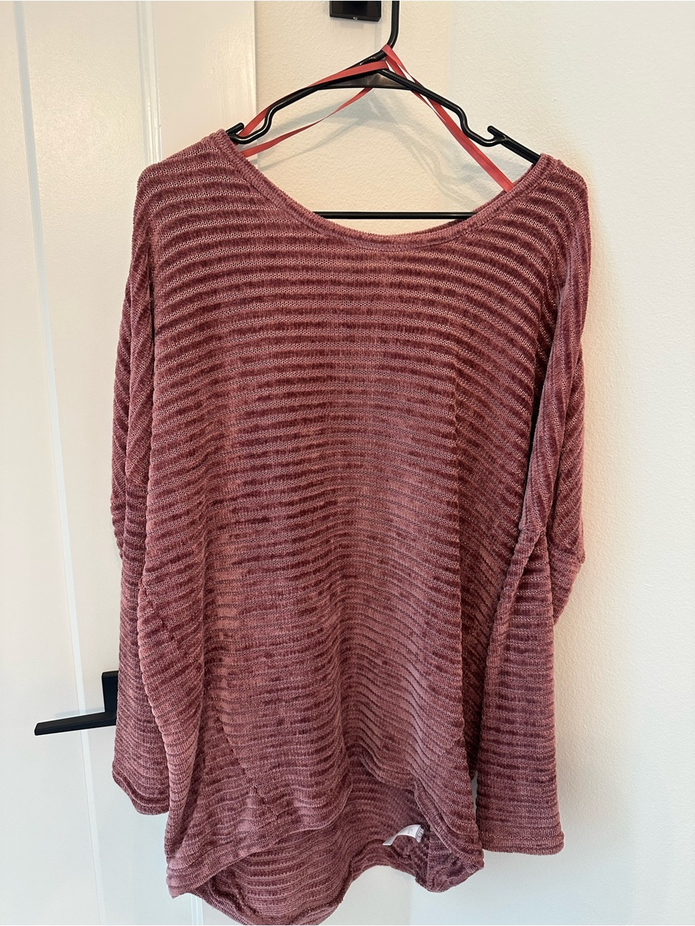 Mauve Ribbed Knit Pullover Sweater